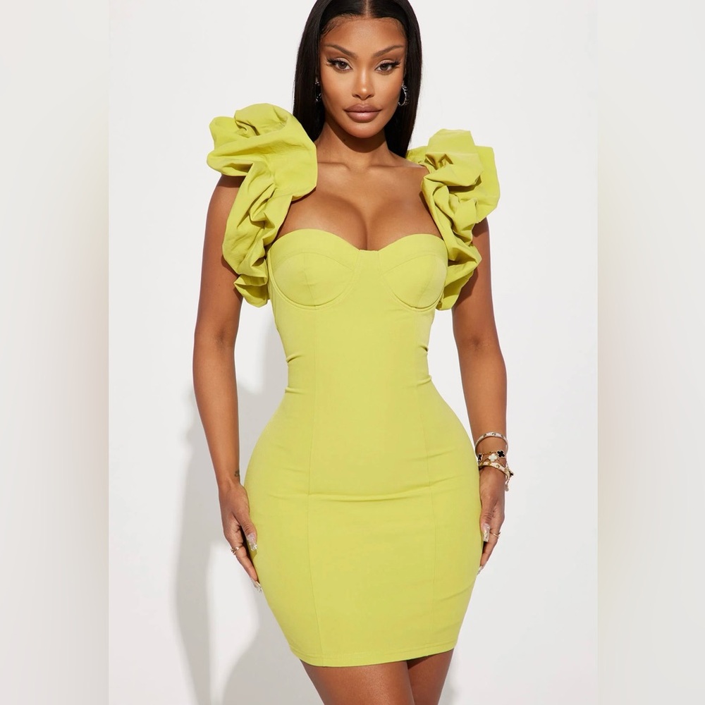 Chartreuse Ruffle Mini Dress